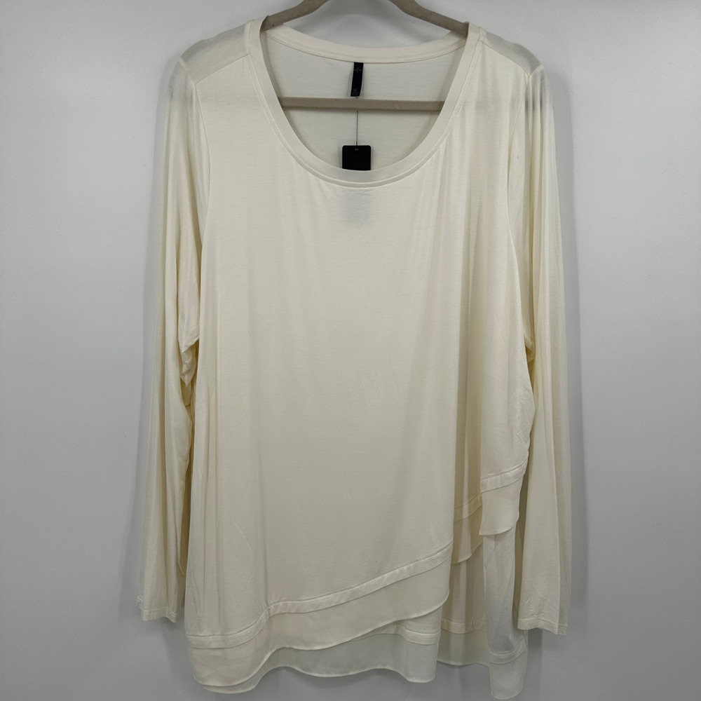 New‎ NYDJ Vanilla Cream Layered Ruffle Hem Long Sleeve Tunic Top Flowy Plus XL